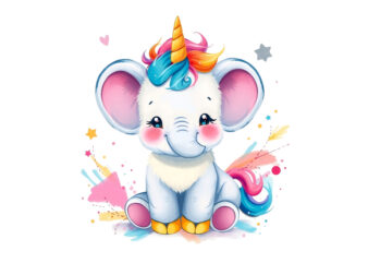 Vintage Baby Elephant Unicorn Graphics t-shirt design png & jpeg designs – download instantly