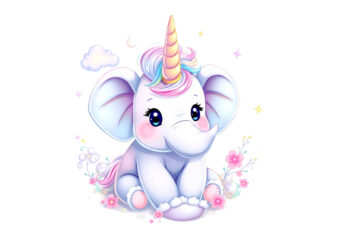 Vintage Baby Elephant Unicorn Graphics t-shirt design png & jpeg designs – download instantly Retro Vintage T-shirt Design Illustration