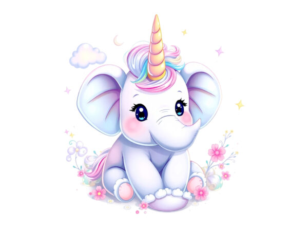 Vintage baby elephant unicorn graphics t-shirt design png & jpeg designs – download instantly retro vintage t-shirt design illustration