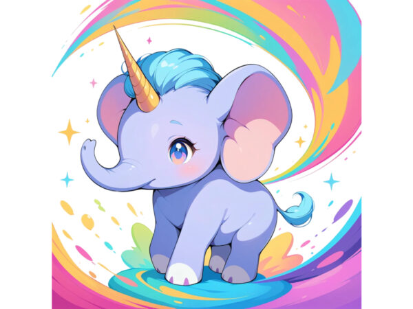 Retro baby elephant unicorn graphics t-shirt design png & jpeg designs – download instantly retro vintage illustration