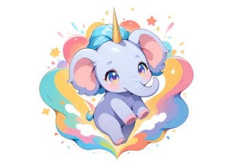 Trendy Retro Baby Elephant Unicorn Graphics t-shirt design png & jpeg designs – download instantly