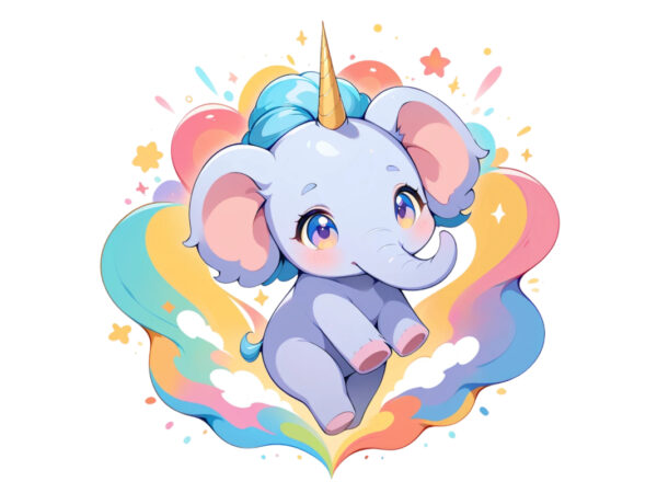 Trendy retro baby elephant unicorn graphics t-shirt design png & jpeg designs – download instantly