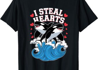 i steal hearts love Whale 90s Orca Funny hearts valentines T-Shirt