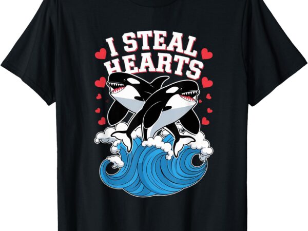 I steal hearts love whale 90s orca funny hearts valentines t-shirt