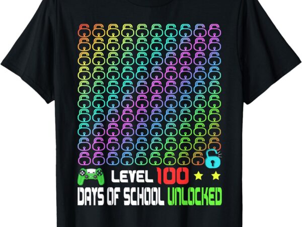 Level 100 days of school unlocked gamer boys gaming t-shirt