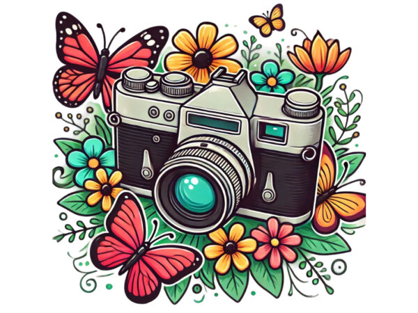 Trendy photography day retro camera t-shirt design png & jpeg design