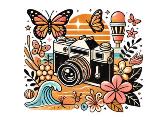 Trendy Photography Day Retro Camera t-shirt design png & jpeg design