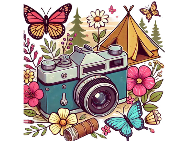 Trendy photography day retro camera t-shirt design png & jpeg designs