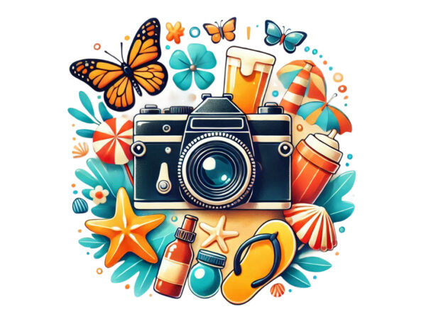 Trendy photography day retro camera t-shirt design png & jpeg designs