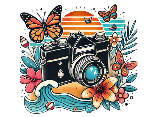 Trendy photography day retro camera t-shirt design png & jpeg designs