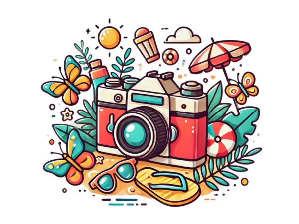 Trendy photography day retro camera t-shirt design png & jpeg design