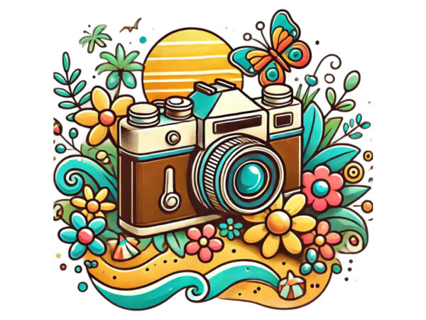 Trendy photography day retro camera t-shirt design png & jpeg design