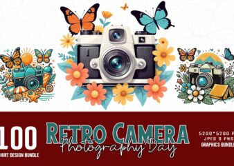 100 Cute Retro Photography Day Vintage Camera t-shirt design bundle