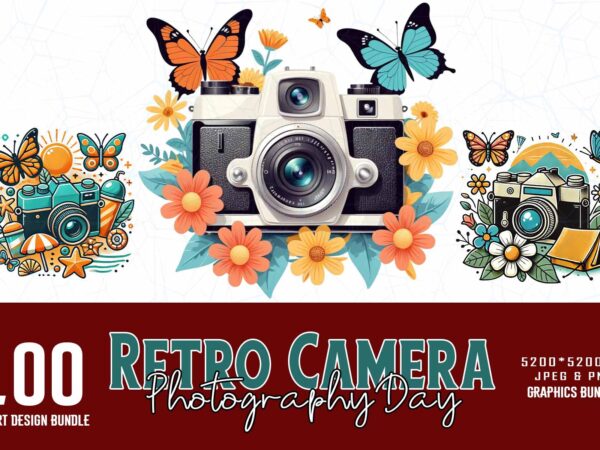 100 cute retro photography day vintage camera t-shirt design bundle