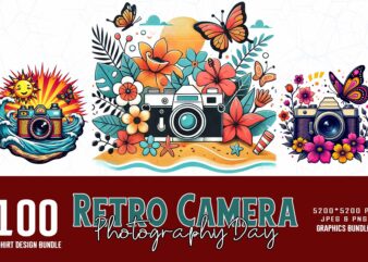 Retro Photography Day Vintage Camera t-shirt design bundle of 100 designs