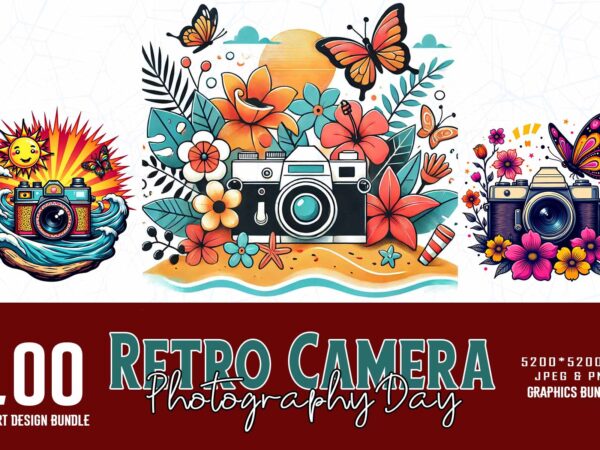 Retro photography day vintage camera t-shirt design bundle of 100 designs