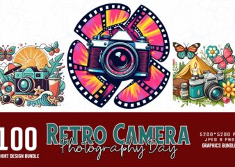 100 Retro Photography Day Vintage Camera t-shirt design bundle