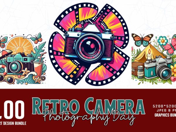 100 retro photography day vintage camera t-shirt design bundle