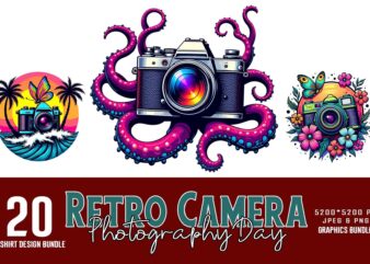 Groovy Floral Photography Day Floral Camera t-shirt design bundle of 20 designs – download instantly Retro Vintage Tee Bundle