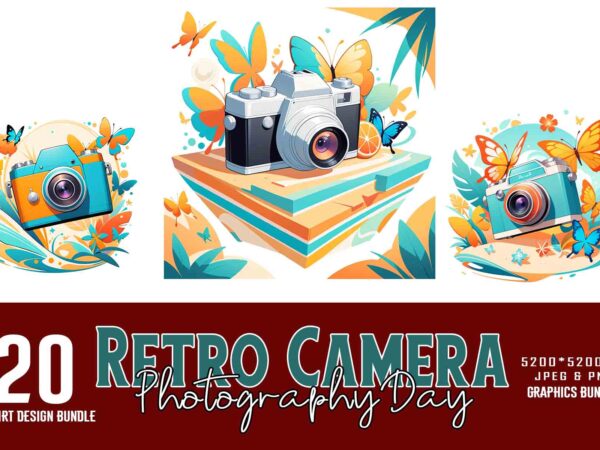 20 retro photography day vintage camera t-shirt design bundle