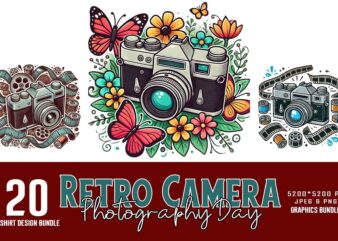 Floral Retro Photography Day Vintage Camera t-shirt design bundle