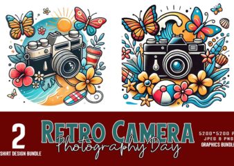 2 Colourful Photography Day Vintage Flower Camera t-shirt design