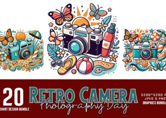 Cute Photography Day Retro Camera t-shirt design bundle