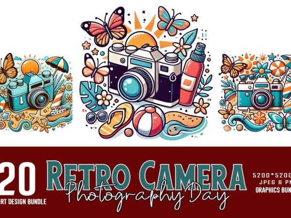 Cute photography day retro camera t-shirt design bundle