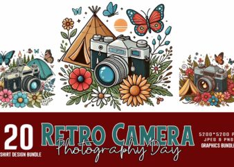 Colourful Photography Day Retro Camera t-shirt design bundle