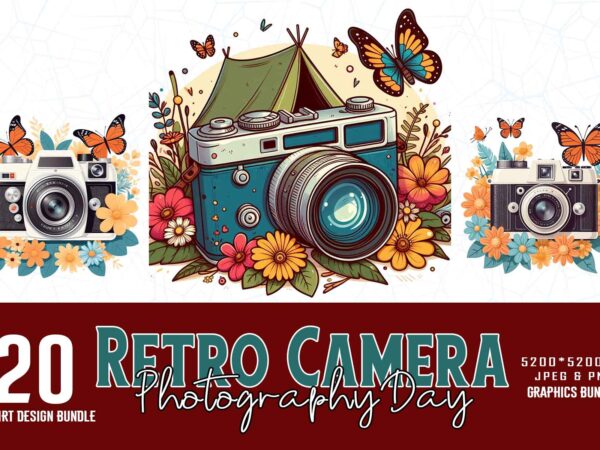 Photography day retro camera t-shirt design bundle