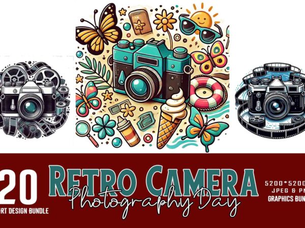 20 retro photography day vintage camera t-shirt design bundle