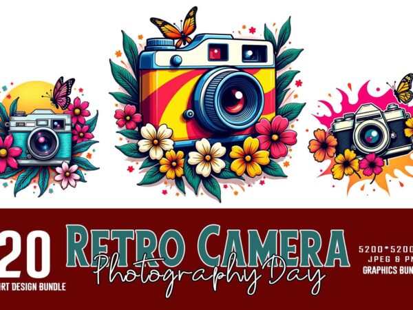 Popular groovy photography day vintage camera t-shirt design bundle of 20 designs – download instantly vintage bundle