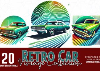 Retro Vintage Car t-shirt design bundle of 20 designs – download instantly Retro Vintage T-shirt