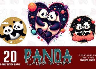 Funny Valentines Day Cute Panda in Love t-shirt design bundle of 20 designs – download instantly Retro Vintage Illustration T-shirt