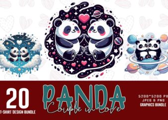 Trendy Valentines Day Panda in Love t-shirt design bundle of 20 png & jpeg designs – download instantly Retro Vintage T-shirt