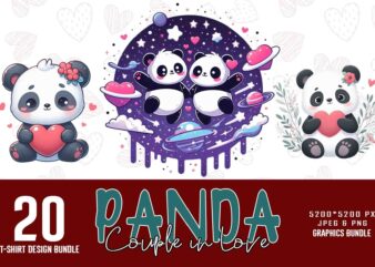 Retro Valentines Day Lovely Panda t-shirt design bundle of 20 designs – download instantly Retro Vintage T-shirt Bundle