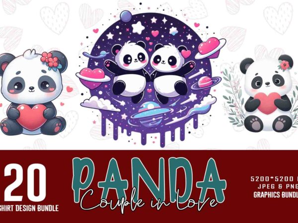 Retro valentines day lovely panda t-shirt design bundle of 20 designs – download instantly retro vintage t-shirt bundle