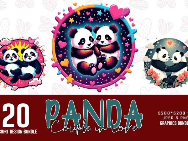 Popular valentines day panda in love shape t-shirt design bundle