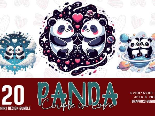 Trendy valentines day panda in love t-shirt design bundle of 20 png & jpeg designs – download instantly retro vintage t-shirt