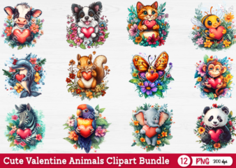 Valentine Cute Animals Clipart Bundle