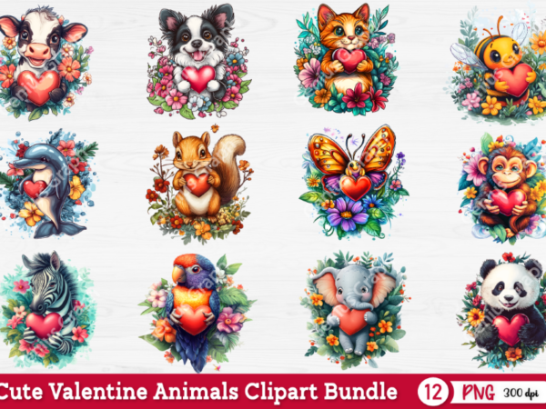 Valentine cute animals clipart bundle t shirt vector art