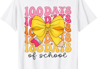 100 Days Of School Pencil Coquette Bow Girls Kids 100th Day T-Shirt