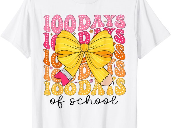 100 days of school pencil coquette bow girls kids 100th day t-shirt