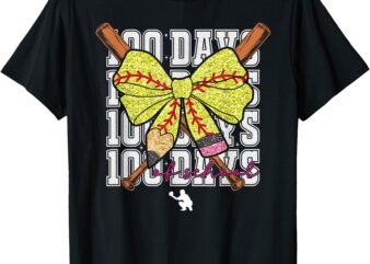 100 Days Of School Softball Coquette Pencil Bow Girl Teacher T-Shirt