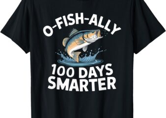 100 Days Smarter Boys Girls Kids Fishing 100th Day of School T-Shirt