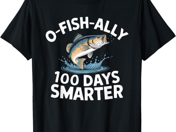 100 days smarter boys girls kids fishing 100th day of school t-shirt