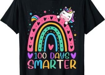 100 Days Smarter Rainbow Unicorn Girls 100th Day of School T-Shirt