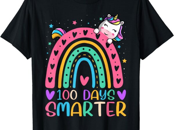 100 days smarter rainbow unicorn girls 100th day of school t-shirt