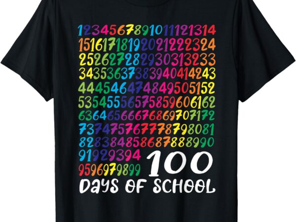 100 days of school colorful numbers design kids teachers t-shirt