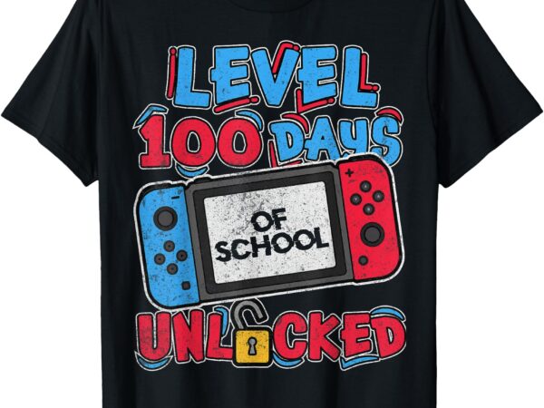 100 days of school level unlocked video games gamer boys t-shirt